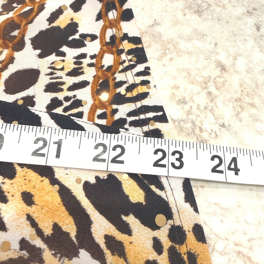 Cache Button Up Shirt Size Medium Gold Brown Leopard Chain Sequin Baroque - Picture 11 of 11
